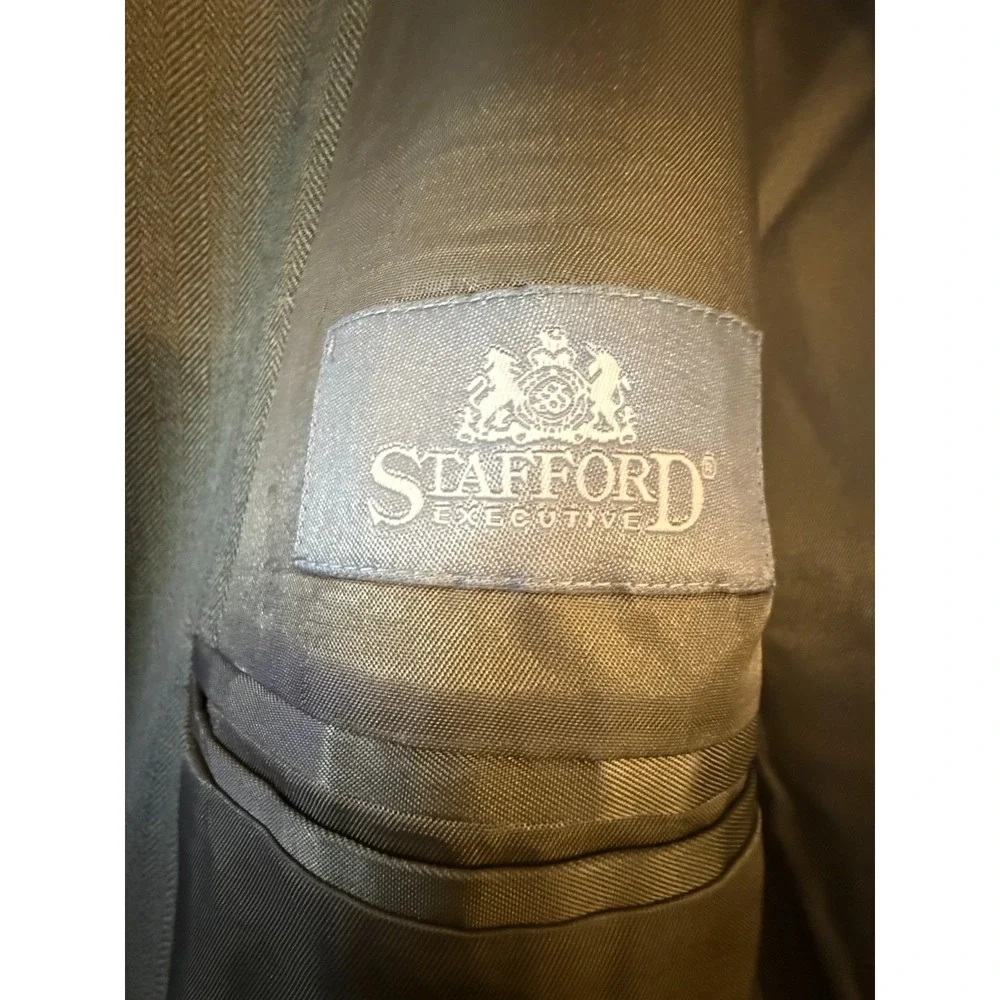Stafford Executive Blazer Men's 48L Khaki Silk Sport Coat Herringbone Casual Vtg